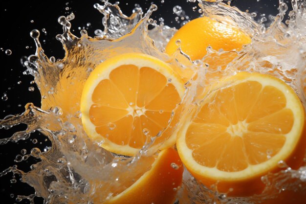 Orange slices making a splash in water