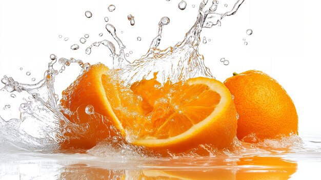 Photo orange slices splashing in water