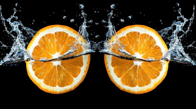 Photo orange slices in water splash