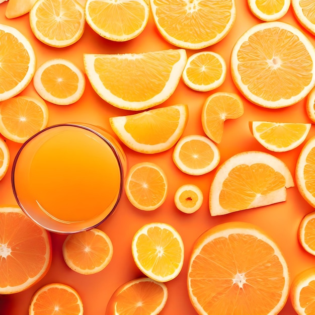 Orange slices with juice pattern background