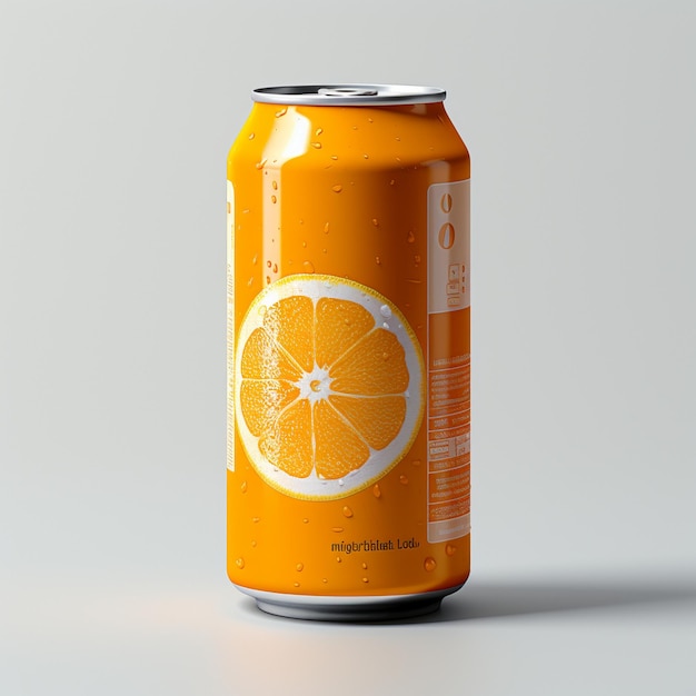 Orange soft drink brand tin cans with various flavours close up