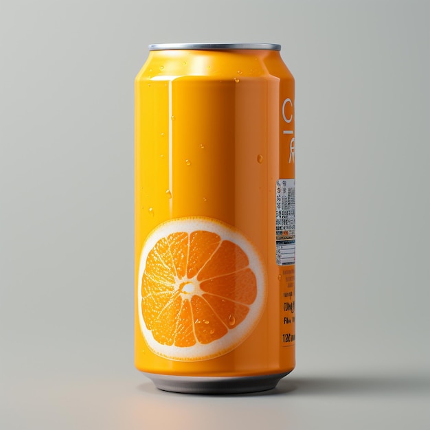 Orange soft drink brand tin cans with various flavours close up