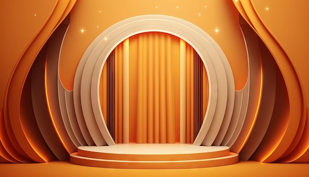 Orange soft pastel Curtain Stage Award Background Trophy on orange Carpet pastel Background Generative ai