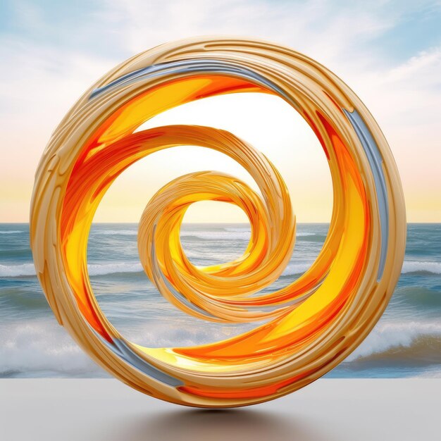 An orange spiral with the sun setting behind it