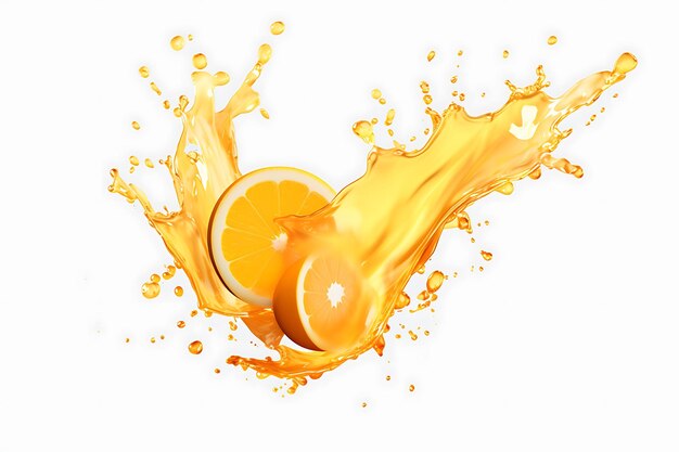 An orange splash with juice and orange juice on a transparent background