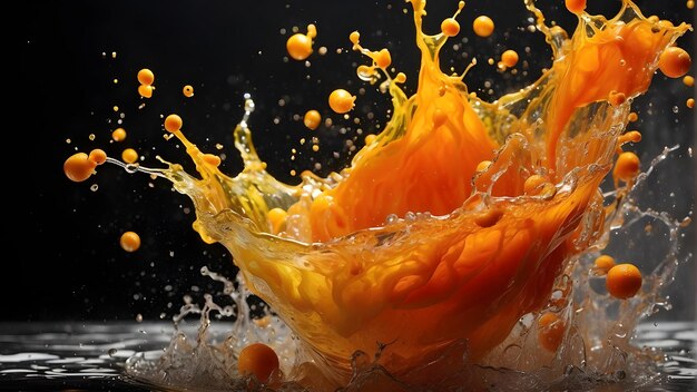 Photo orange splashes in water with orange splashing