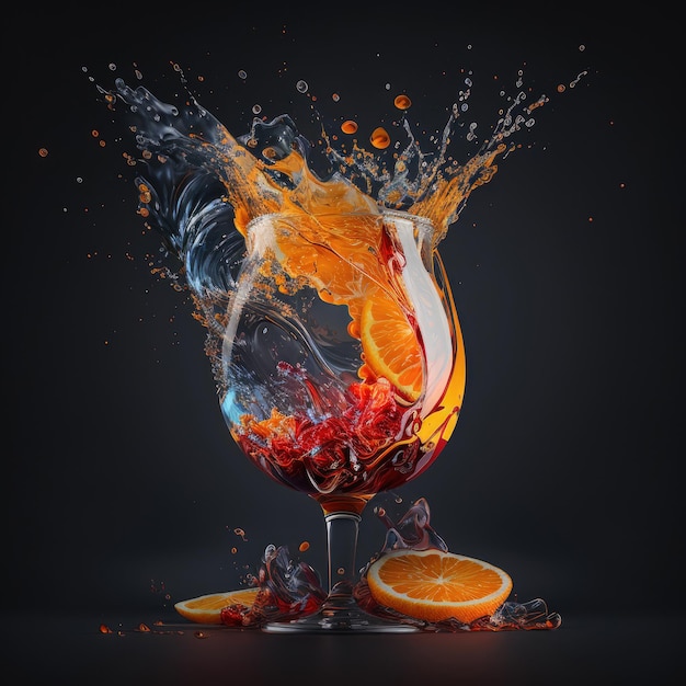 Orange splashing alcoholic drink Illustration AI Generative