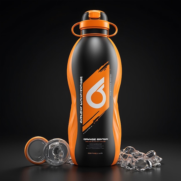 Orange Sport Water Bottle Mockup on black background