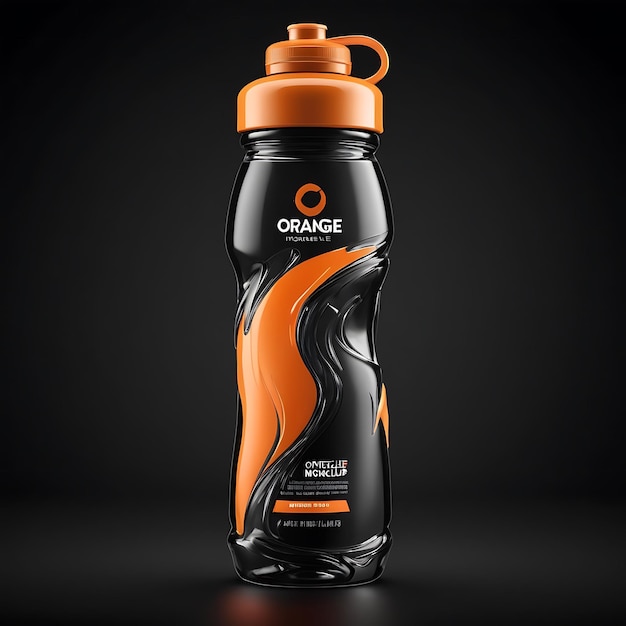 Orange Sport Water Bottle Mockup on black background