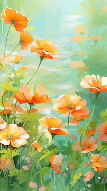 Orange spring flowers backgrounds outdoors painting