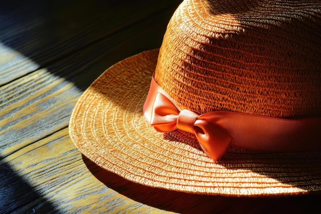 Orange Straw Hat with Ribbon