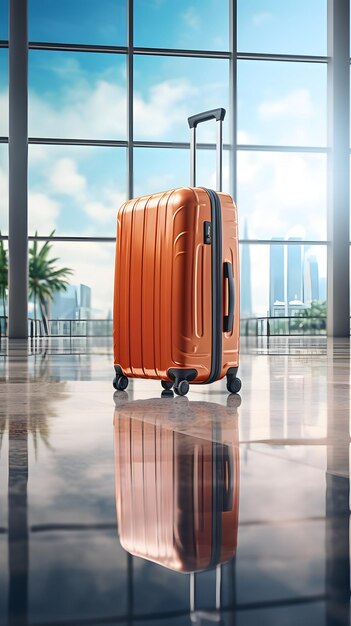 Orange suitcase at the airport