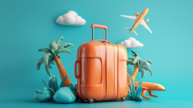 Orange Suitcase on Blue Ground D Travel Icon Concept