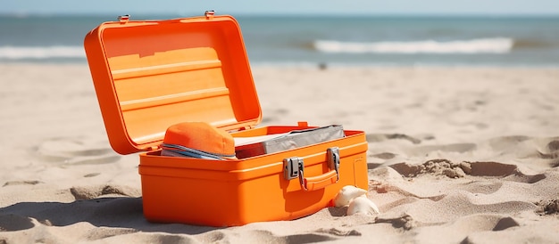 orange suitcase Travel concept