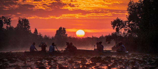 Orange sunrise in Cuban lake