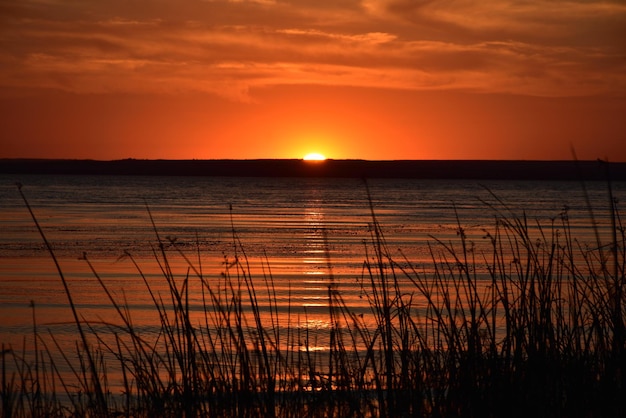 Orange sunset over the Volga river