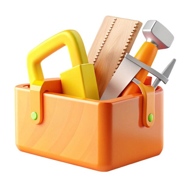 a orange tool box with a yellow handle and a green screwdriver in it