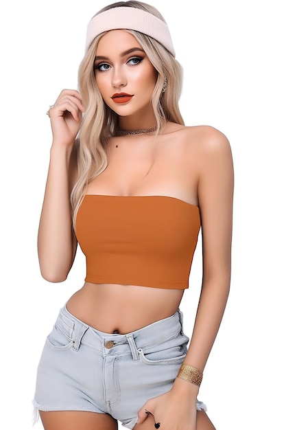 Orange top with a strapless top