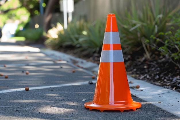 Photo a orange traffic cone is laying on the side of the road