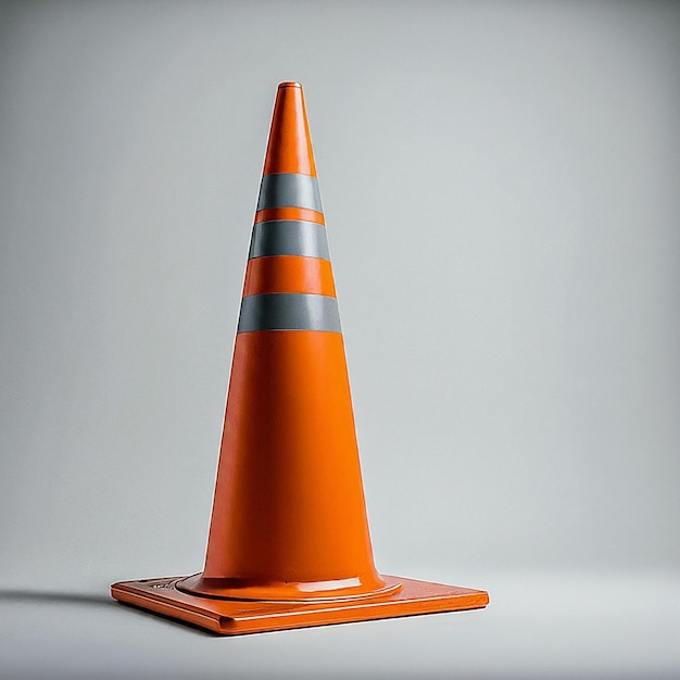 Photo a orange traffic cone with a white background and a gray background