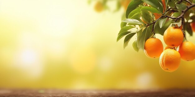 orange tree in the corner in over blurred background banner with copy space for text