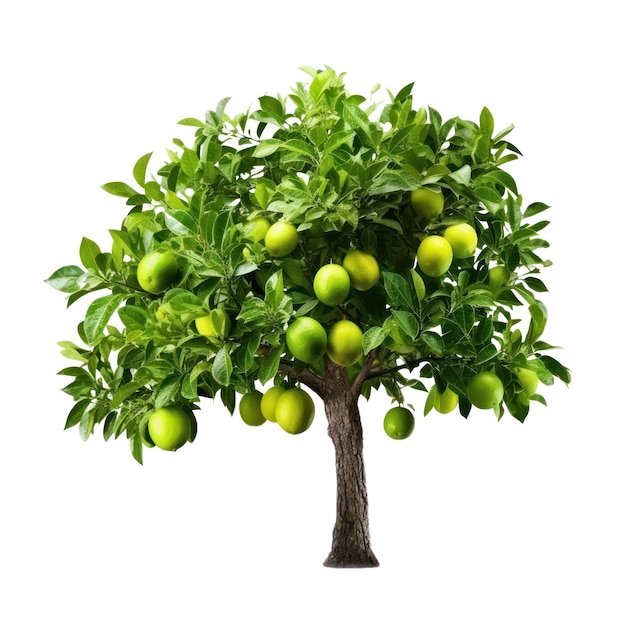 Orange tree isolated on white transparent background Ripe fruits and citrus green foliage