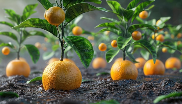 Photo orange tree saplings growing from the ground fresh orange roots natural state organic seedling