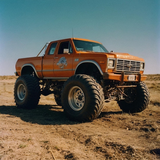 Photo an orange truck with the number 7 on the side