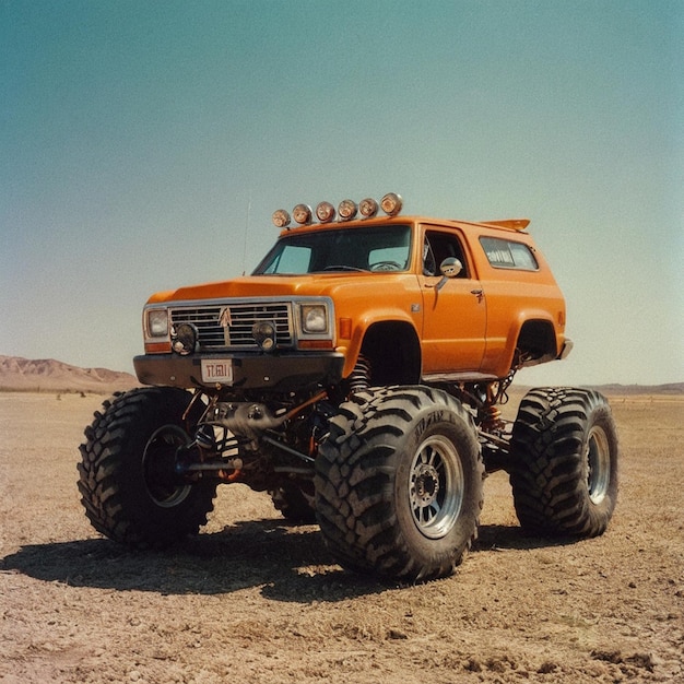 Photo an orange truck with the number 72 on the front