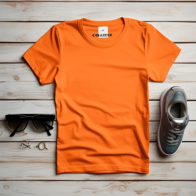 Orange tshirt mockup top view