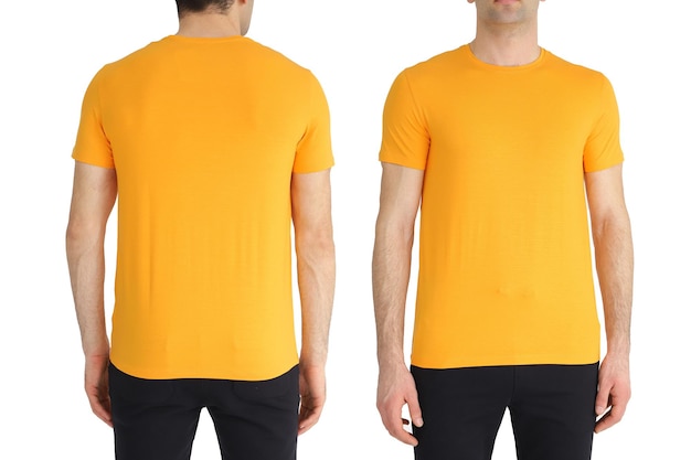 Orange Tshirt on two sides on a white isolated background copy space