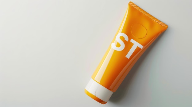 Photo orange tube of sunscreen lying on a white surface