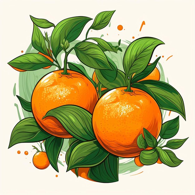 Photo orange vector with green leaves illustration