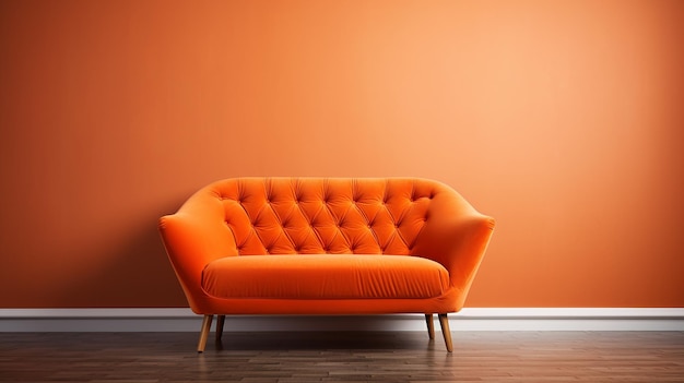 Orange Velvet Loveseat in Empire Style