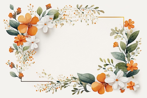 Orange watercolor floral frame background