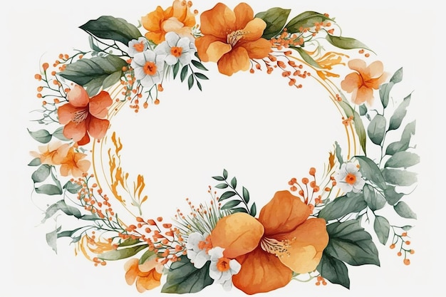 Orange watercolor floral frame background