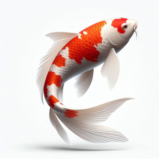 Orange and White Koi Fish Swimming in a White Background