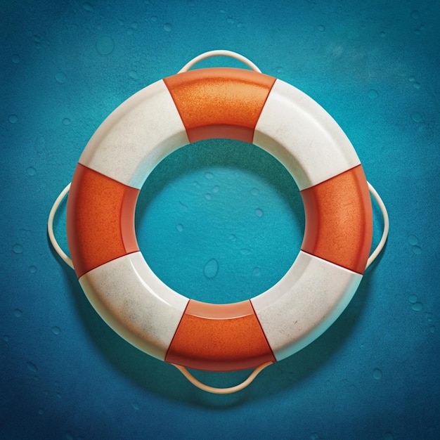 Photo an orange and white life preserver is on a blue background