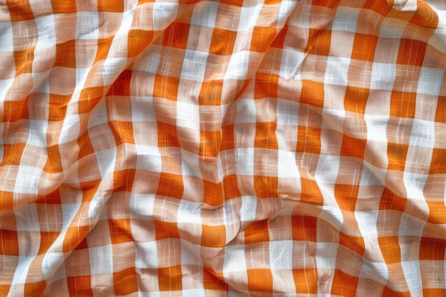 Photo orange and white plaid fabric for retro design