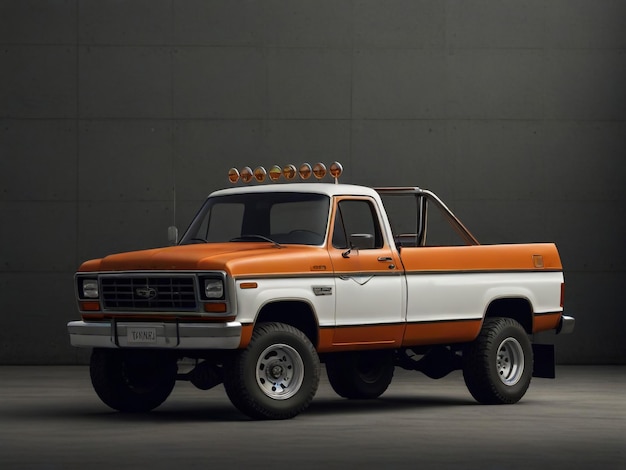 Photo an orange and white truck is parked in a parking lot