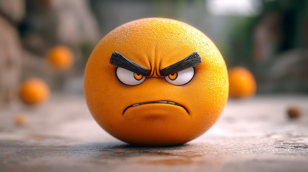 an orange with an angry expression on its face with an angry expression