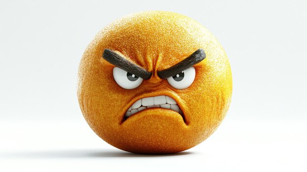 an orange with a angry expression on its face