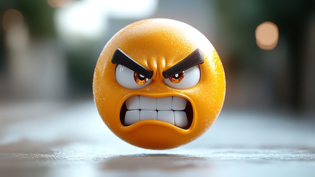 an orange with an angry expression on its face