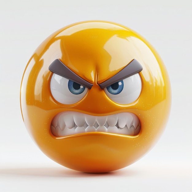 Photo an orange with a angry face and the word angry on it