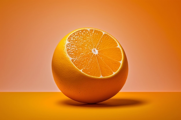 An orange with the bottom half cut off and the bottom half is orange.