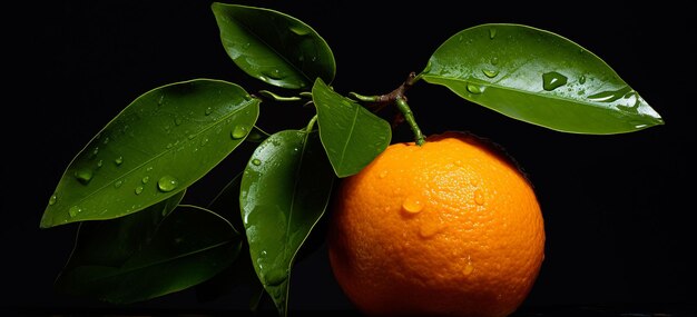 an orange with a green leaf on it