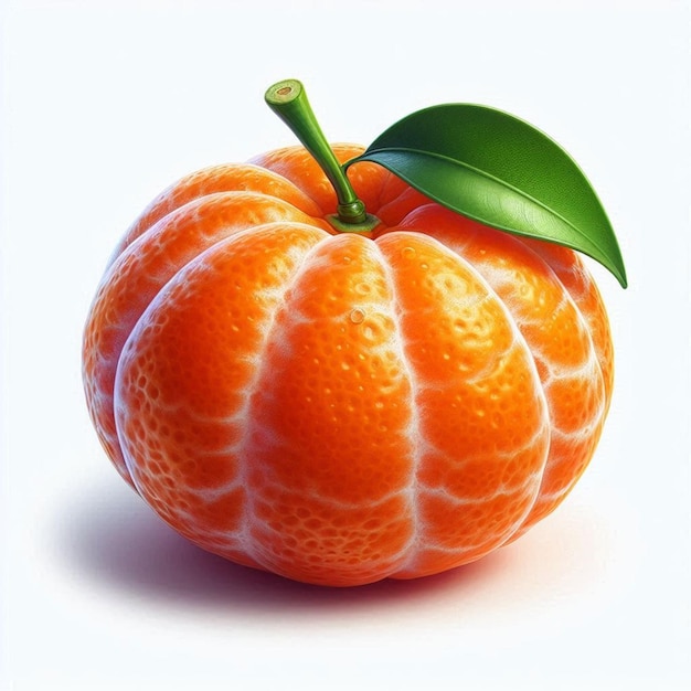 Photo an orange with a green leaf that is on a white background