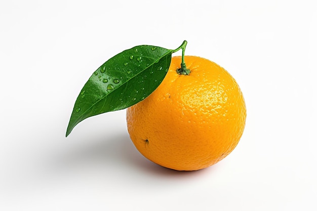 orange with leaf on white background