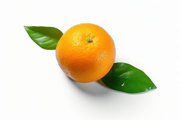 orange with leaf on white background