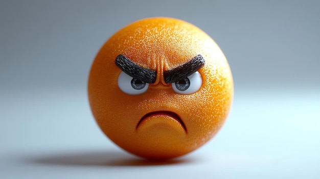 an orange with a sad expression on its face